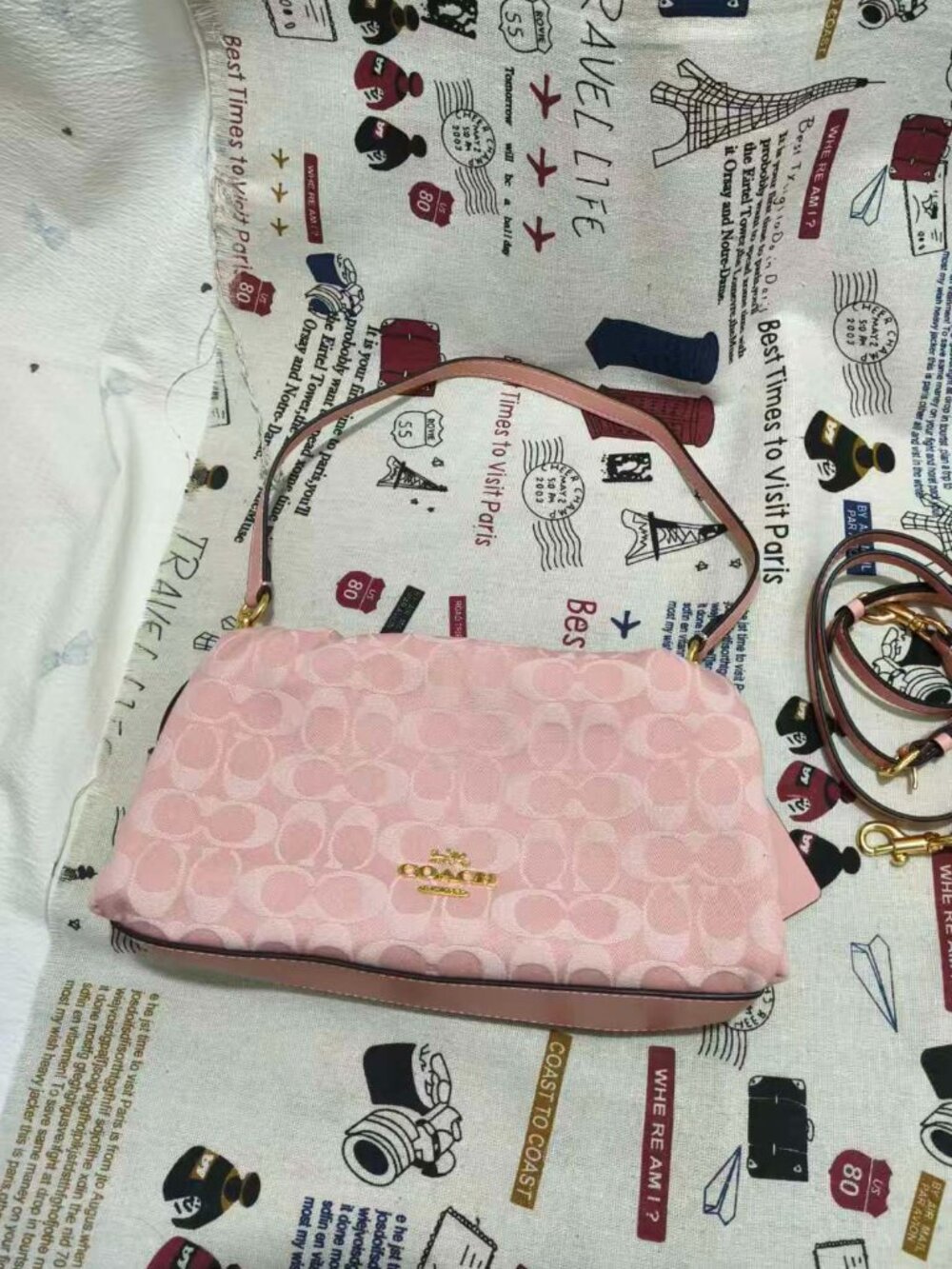 Coach Pink Signature Jacquard Shoulder Bag With Extra Crossbody Strap